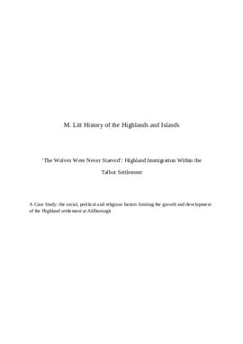 ‘The Wolves Were Never Starved’: Highland Immigration Within the Talbot Settlement