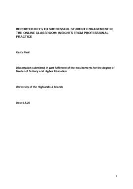 Reported Keys to Successful Student Engagement in the Online Classroom: Insights from Professional Practice