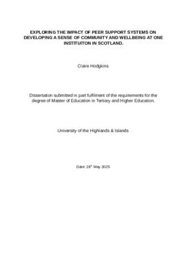 Exploring the Impact of Peer Support Systems on Developing a Sense of Community and Wellbeing at One Institution in Scotland
