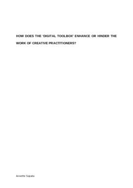 How Does the ‘Digital Toolbox’ Enhance or Hinder the Work of Creative Practitioners